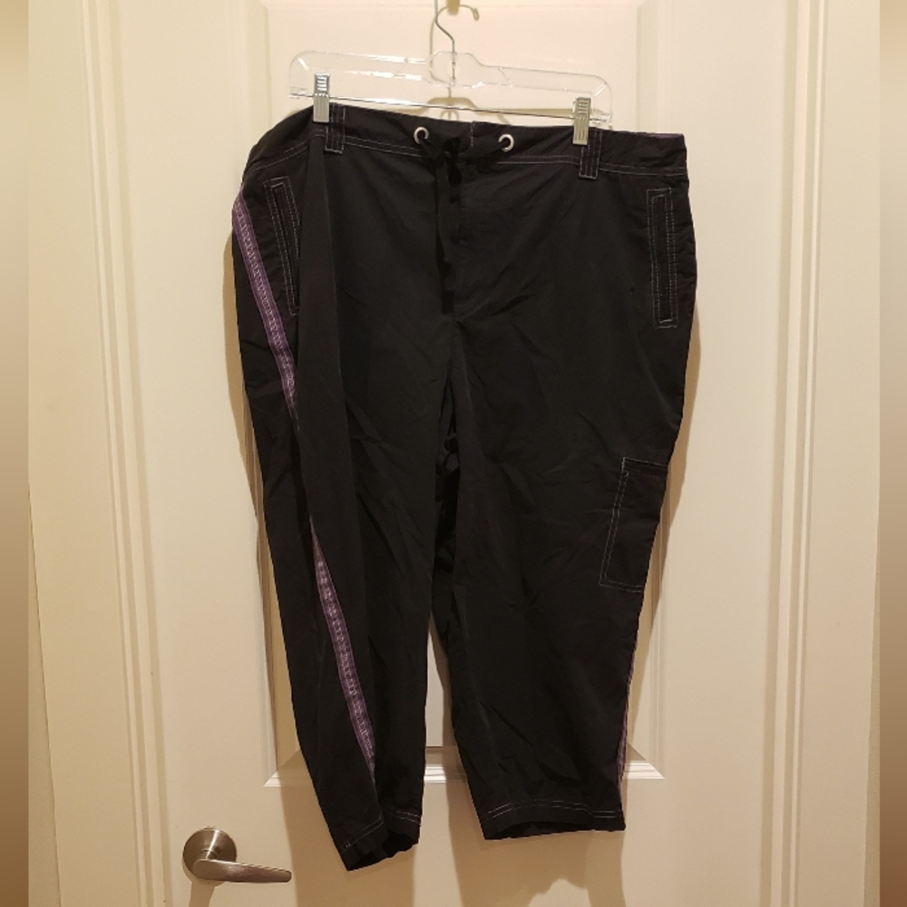 SB Active Women's Black Capris with Purple Stripe